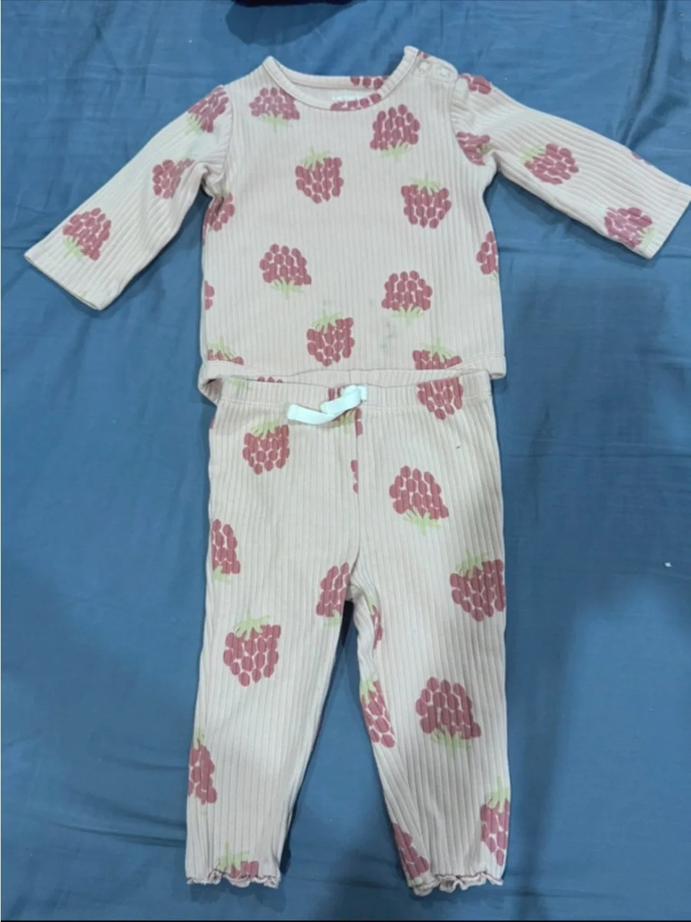 Carter's Pink Ribbed Pajama Set with Raspberry Print